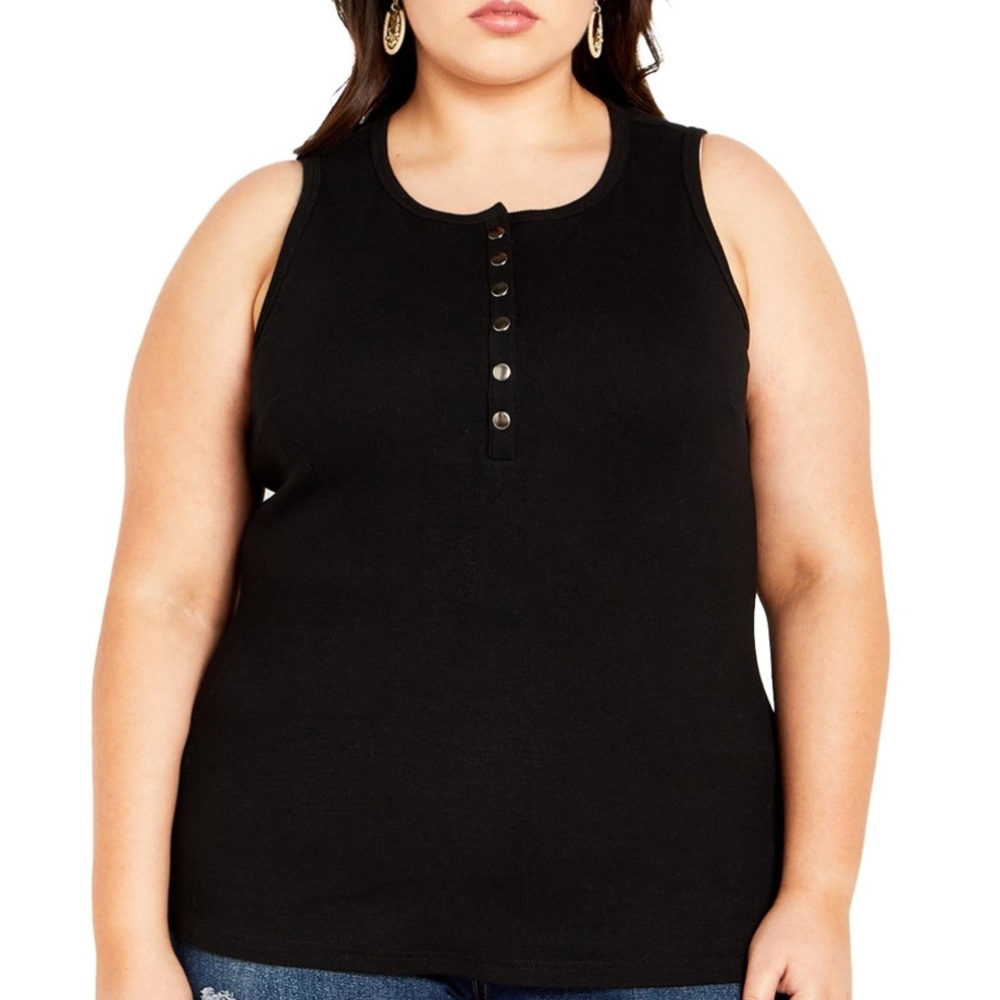 City Chic Basic Black Sleeveless Button Tank Nalani